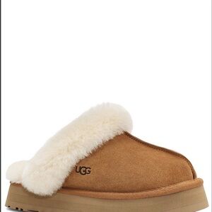 Ugg chestnut Disquette Suede Fur Platform Slippers